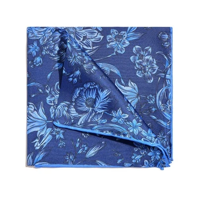 Bufanda cuadrada de bolsillo floral tonal azul sarga de seda 100 % para hombre enrollada a mano regalo 30 cm Foto 1 de 4