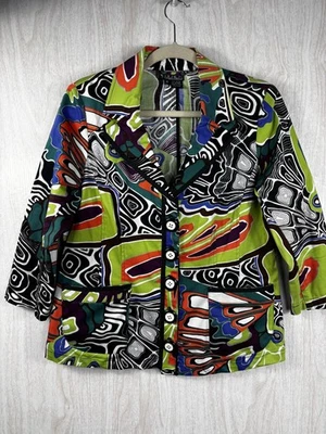 Berek The Collective Works Blazer M Abstract Print Jacket Artsy Boho Retro - Image 1 of 4