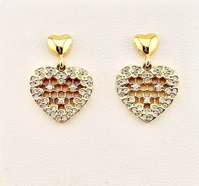 LIMITED EDITION New Pandora Shine Gold Honeycomb Lace Heart Earrings 267068CZ - Image 1 of 4