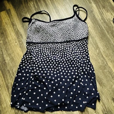 Robby Len Navy Blue Floral One Piece Swimdress Size 20W - Image 1 of 4