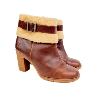 Timberland Glancy Teddy Fleece Lined Heeled Winter Ankle Boot Brown Women's 10 - Picture 1 of 10