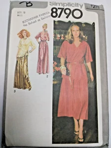 Top Skirt Loose 12 Simplicity 8790 Sewing Pattern UC FF VTG 70s Elegant V Neck - Picture 1 of 6