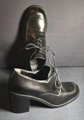 Vintage 1990s Nine West 8M Black Leather Chunky Oxford With 3" Tall Block Heels - Image 1 of 4