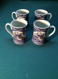SET OF FOUR HERMAN DODGE & SONS PEACOCK COFFEE MUGS HUES AND BREWS MADE IN JAPAN - Picture 1 of 3