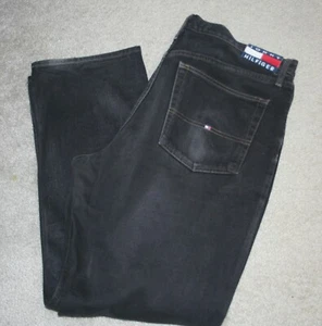 VTG TOMMY HILFIGER Black Denim Jeans 38/34 ACTUAL 40x33 American Flag - Picture 1 of 8