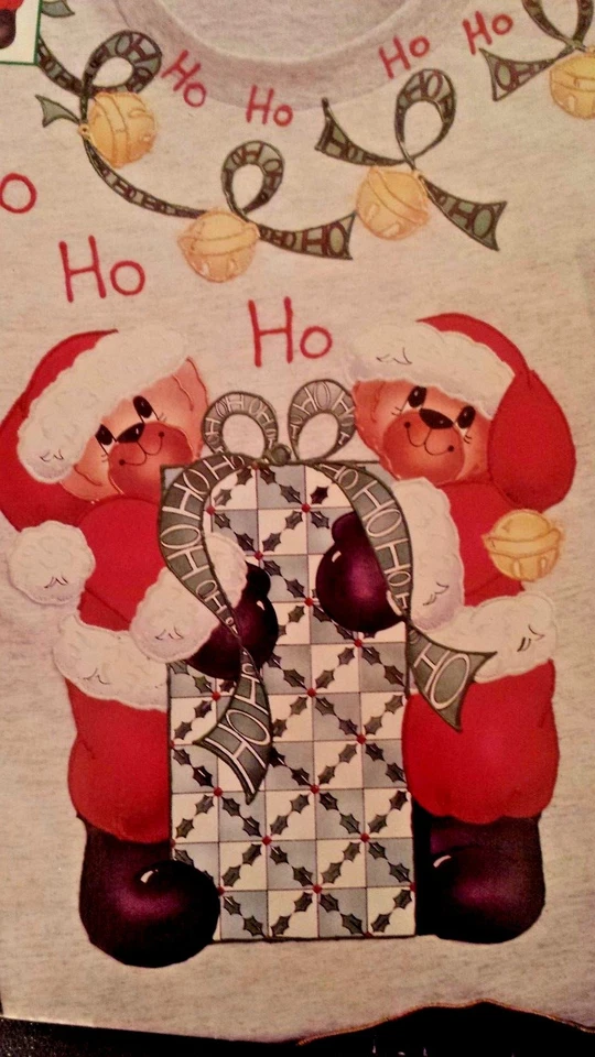 Daisy Kingdom Christmas Holiday Teddy Bear HO HO HO Holly Fabric Panel Vtg 1994