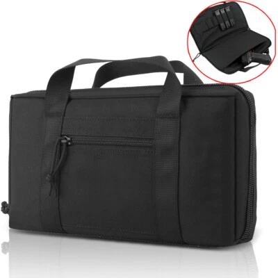 Tactical 2 Pistol Case Range Bag Pistol Case Handgun Bag Magazine Pouch Black - Image 1 of 4