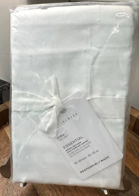 Pottery Barn Essential WHITE KING Pillow Sham Cotton Sateen Cottage Dorm NEW - Image 1 of 4