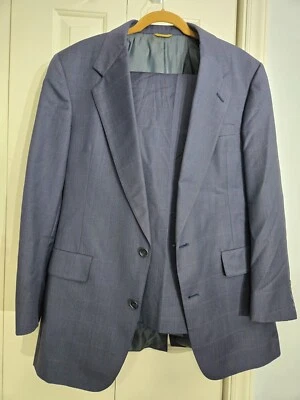 Traje de hombre azul a cuadros chaqueta y pantalones de 2 piezas talla 44L pantalones Foto 1 de 4