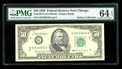 DBR 1988 $50 FRN Chicago Fr. 2123-G PMG 64 EPQ Serial G32420545A - Image 1 of 2