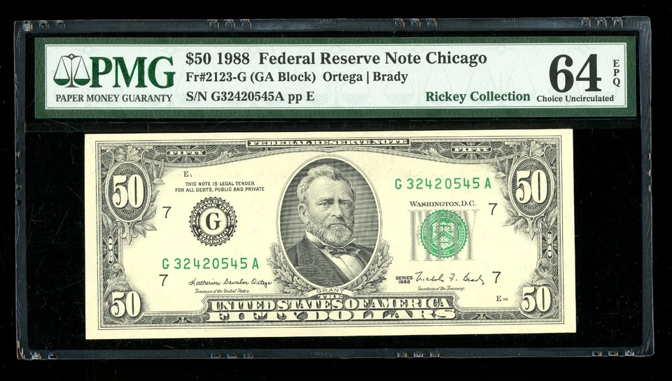 DBR 1988 $50 FRN Chicago Fr. 2123-G PMG 64 EPQ Serial G32420545A - Image 1 of 2