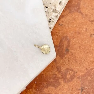 14KT Yellow Gold Solid Mini Round Disc Textured Pendant Charm NEW 7mm SMALL  - Picture 1 of 10
