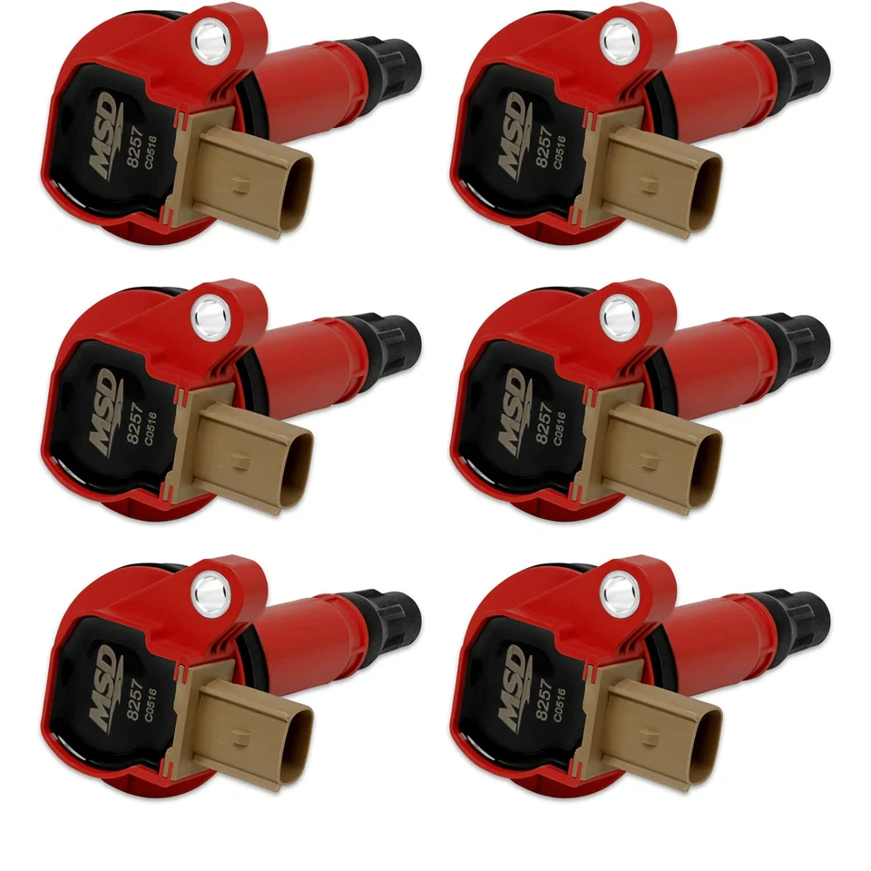 MSD Ignition Coil Red 3 Pin Connector Set of 6 Fits Ford 213 2.5L V6 - 82576 - Image 1 of 4
