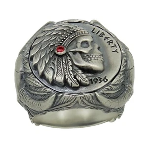 Skull Indian Liberty Hobo Buffalo Biker Sterling Silver 925 Men's Ring - Picture 1 of 12