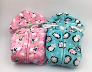 Lot Of 2 Rene Rofe Girls Hooded One-Piece Pajamas Size Xs 4 5 Unicorn Penguins - Picture 1 of 10