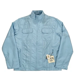 Vintage 90s Y2K Stussy Men's Light Blue Zip Up Windbreaker Jacket Size Medium - Picture 1 of 3