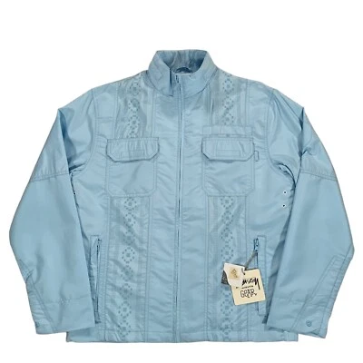 Vintage 90s Y2K Stussy Men's Light Blue Zip Up Windbreaker Jacket Size Medium - Image 1 of 3