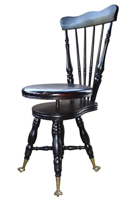 Taburete de piano antiguo victoriano negro raro Foto 1 de 4