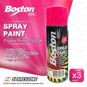 3 x Boston Fluoro Vibrant Fluorescent Pink Spray Paint 250G Enhance Surfaces - Picture 1 of 2