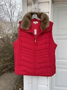 NWT Talbots Pretty Red Optional Faux Fur Collar Down Puffer Vest 1X 14W 16W - Picture 1 of 9