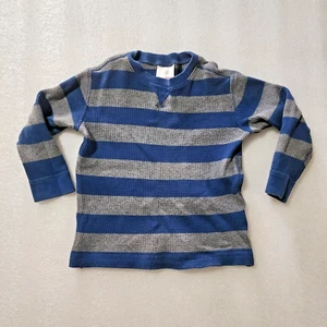 Hanna Andersson Pajama Thermal Top L/S Blue & Gray Striped Boys Size 100 4 - Picture 1 of 4