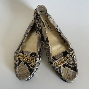 Mocasines de conducción Kate Spade sin cordones cadena dorada talla 10 piel de serpiente cuero - Imagen 1 de 17