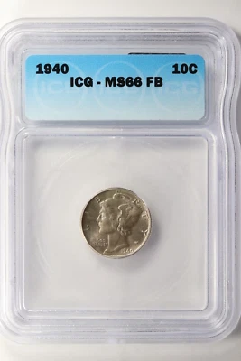 1940 Mercury Silver Dime ICG MS66 FB Full Bands 10c - Image 1 of 4