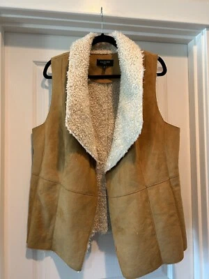 TALBOTS MALHA BOUCLE DE COURO SINTÉTICO Bronzeado e Bege COLETE TAMANHO 1X - Imagem 1 de 3