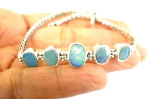 Blue Australian Opal Five Stone 925 Sterling Silver Bracelet