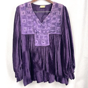 Funhouse NYC Stagewear Blouse Womens OS Boho Velour Cottagecore 80s READ DETAILS - Picture 1 of 14