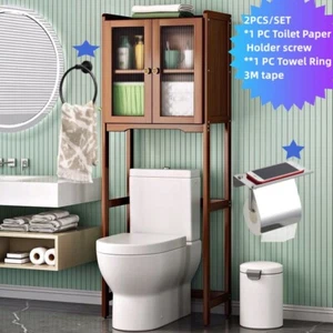 Bathroom Shelf 3M Adhesive TOWEL RING BLACK,TOILET PAPER HOLDER S.S.Wall mounted - Picture 1 of 13
