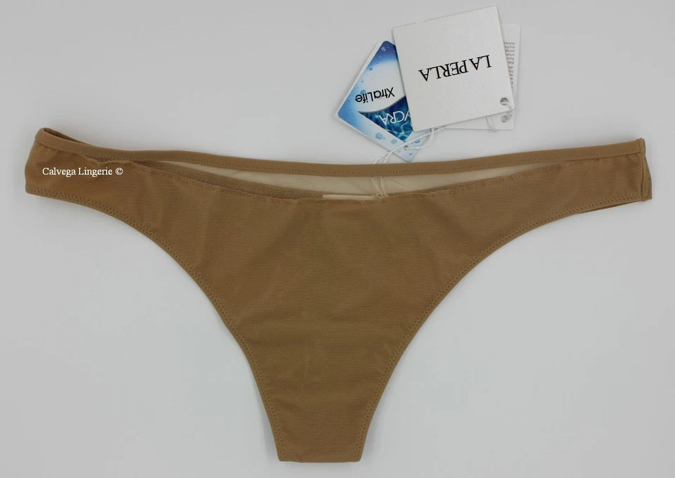 NWT La Perla 0013432 "Timeless" Low-Rise Nylon / Mesh Thong, Beige, M, Italy - Image 1 of 4