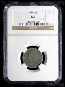1886 Liberty Head V Nickel KEY DATE in NGC G 6 - Picture 1 of 1