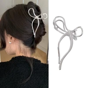 Metal Silver Hair Claw Clips Hair Bows for Women 1Pcs Ribbon Bow Hair Claw Cl... - Picture 1 of 7