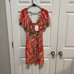 Gianni Bini Kleid Orange Multi Blumen Gefüttert Gr. L Neu mit Etikett Tropical Sommer Urlaub - Bild 1 von 11