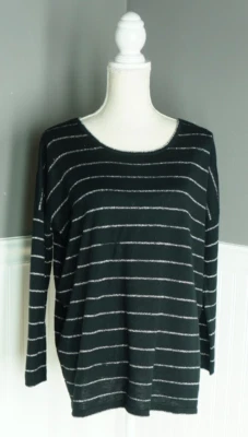 Top túnica para mujer J. Jill Petite S negro plateado a rayas lana angora mezcla de conejo Foto 1 de 4