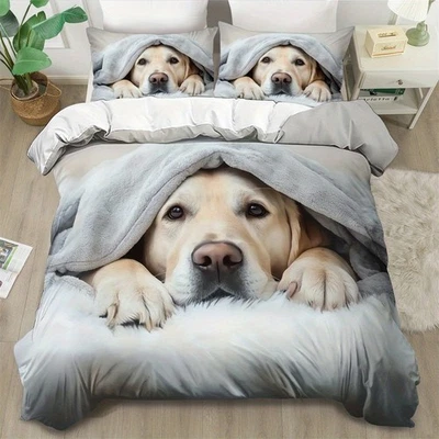 Pet Dog Puppy Soft Duvet Quilt Cover Set Pillowcases Twin Full Queen King Sizes - Image 1 of 4