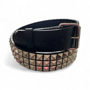 Studded 3 Row Silver Pyramid USA Made Belt Genuine Leather Punk Rock Gothic - Picture 1 of 7