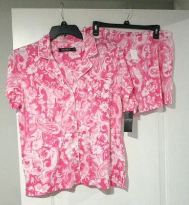Lauren Ralph Lauren Mujer Clásico Rosa Paisley Shorty Pijama Talla XL Foto 1 de 4