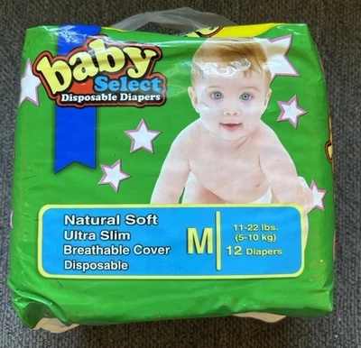 New Vintage Baby Select Size M Infant Diapers 12 Count 11-22lbs Sealed - Image 1 of 4