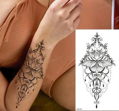 QUEEN OF ENVY Butterfly Lace Design Temporary Tattoo Womens Arm Fake Sticker Body Thigh Sexy