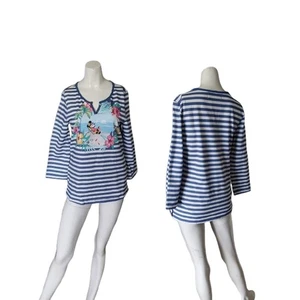 Maglietta TOMMY BAHAMA Collezione Parchi Disney Minnie Mouse Righe Blu - Foto 1 di 6