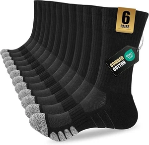 6 Pairs Black Men long Work Socks Thick Heavy Duty Boot Sock Cushion Size L 9-12 - Picture 1 of 6