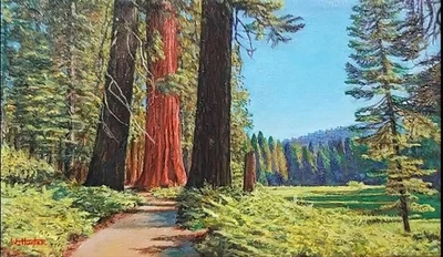 Sendero Parque Nacional Sequoia, pintura al óleo en miniatura sobre lienzo de lino, 3,5" X 5" Foto 1 de 4