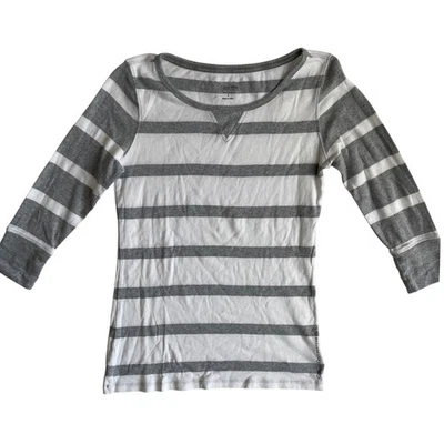 Calvin Klein Performance Women's Cotton Striped 3/4 Sleeve Top Gray White, L - Image 1 of 4