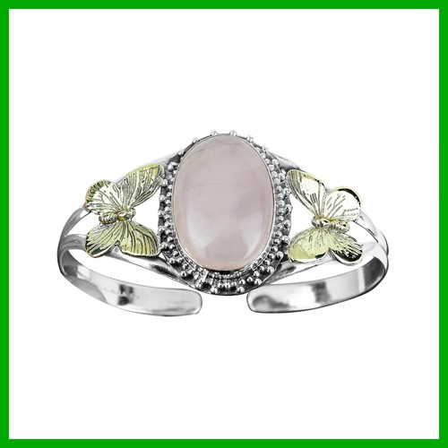 VALENTINO Braccialetto argento sterling 925 pietra preziosa quarzo rosa farfalla regalo compleanno gioielli