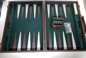 Vintage Backgammon Spiel - Schwarz-Weiß Figuren, dunkelgrünes Filzbrett, vollständig - Bild 1 von 8