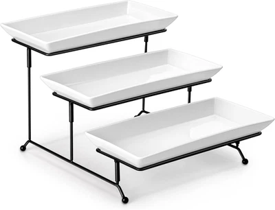 3 Tier Serving Trays for Party, Porcelain Serving Platters and Trays, 12 Inch Ti - Image 1 of 4