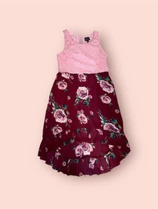 LILT  Girls Size 14 Sleeveless Pink Burgundy Floral Dress Lined Asymmetrical Hem - Picture 1 of 13