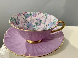 Vintage Shelley Oleander Summer Glory Saucer & Cup 24k Gold Trim - Picture 1 of 16
